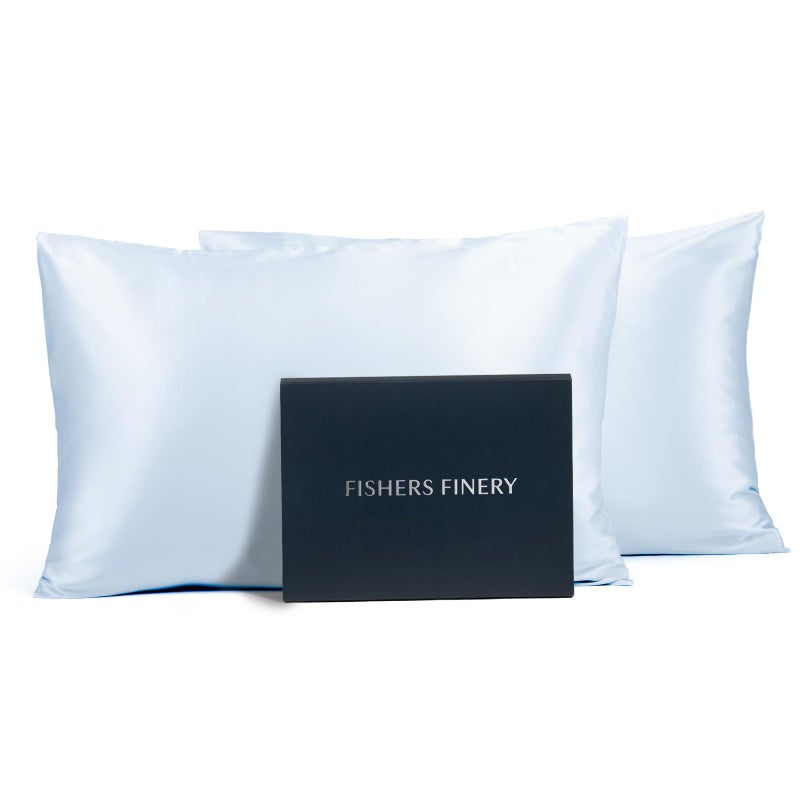 Fishers Finery 25mm 100% Pure Mulberry Silk Pillowcase (Blue King 2 Pack) - Image 1
